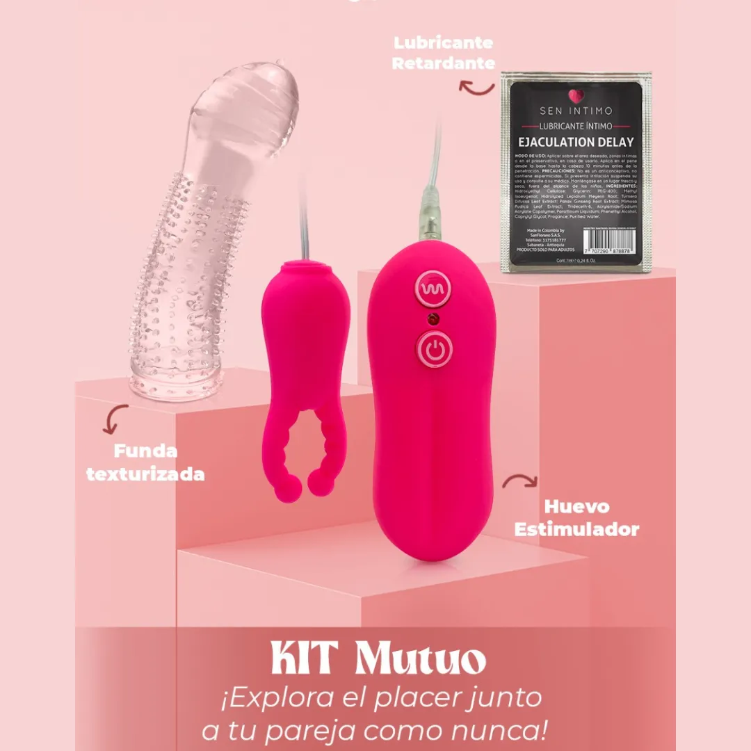 Kit Mutuo Vibrador Multifuncional Funda Y Retardante